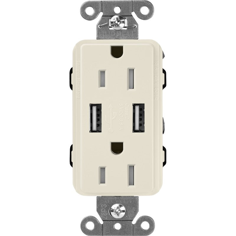Lutron Claro SCR-15-UBTR, 15A Tamper Resistant Receptacle - Dual USB
