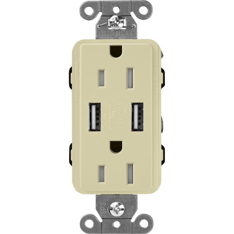 Lutron Claro SCR-15-UBTR, 15A Tamper Resistant Receptacle - Dual USB
