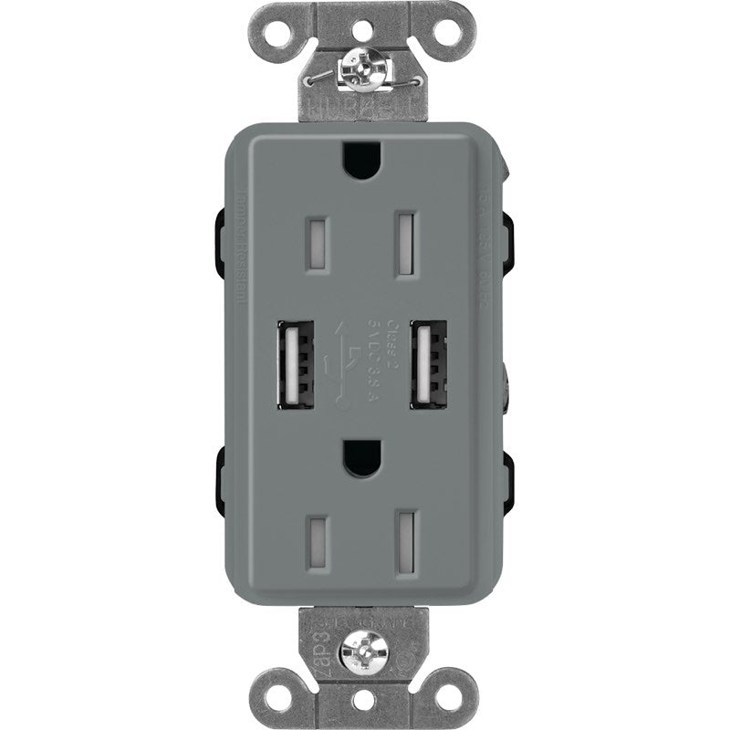 Lutron Claro SCR-15-UBTR, 15A Tamper Resistant Receptacle - Dual USB
