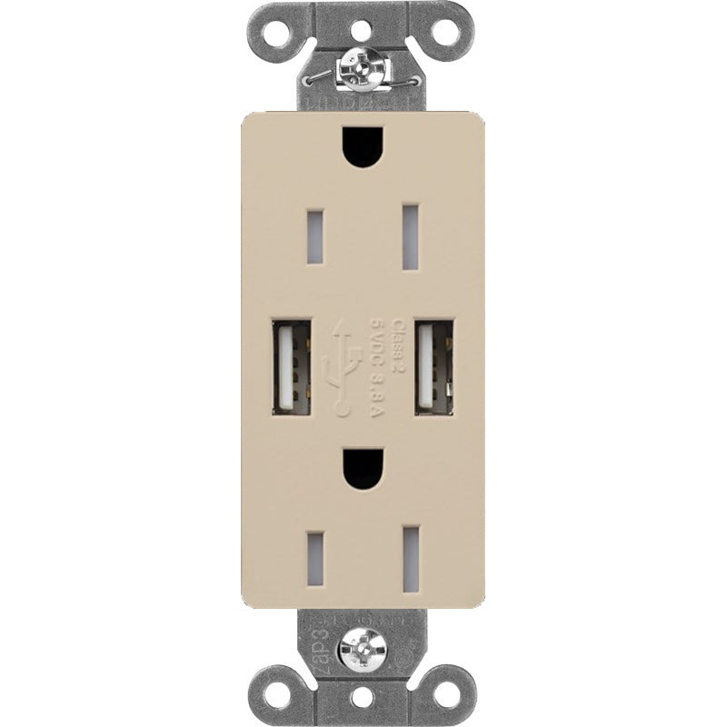 Lutron Claro SCR-15-UBTR, 15A Tamper Resistant Receptacle - Dual USB