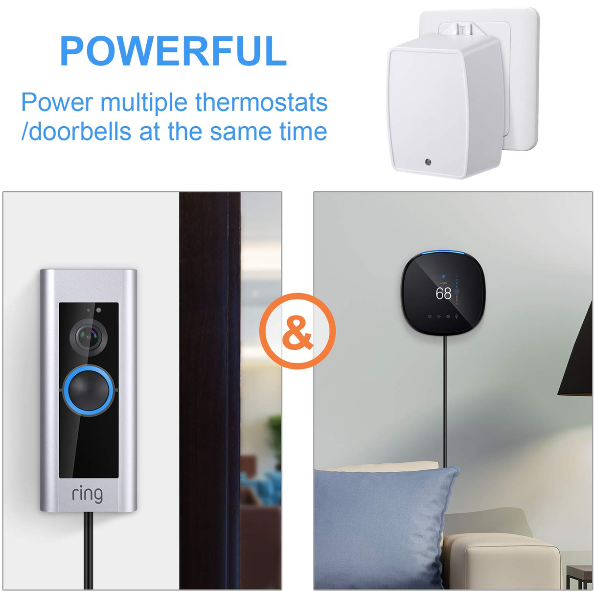 Acegear 24VAC, 40 VA AC Transformer Plug in with PTC Fuse Compatible with Ring Nest Doorbell UL Listed