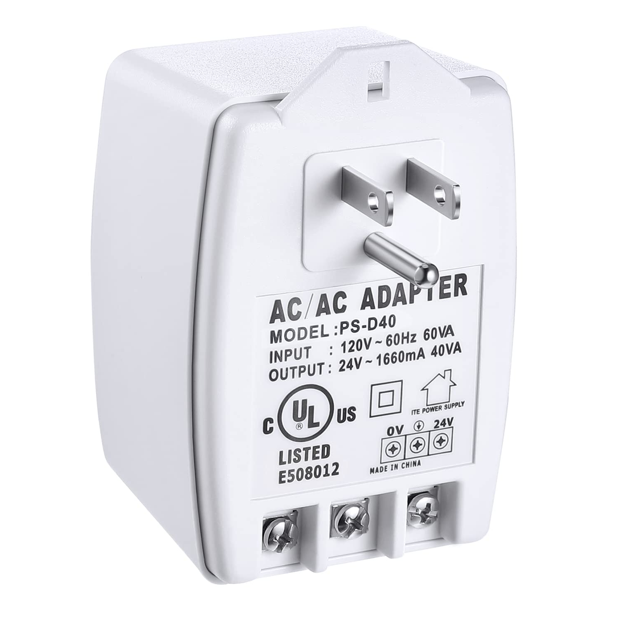Acegear 24VAC, 40 VA AC Transformer Plug in with PTC Fuse Compatible with Ring Nest Doorbell UL Listed