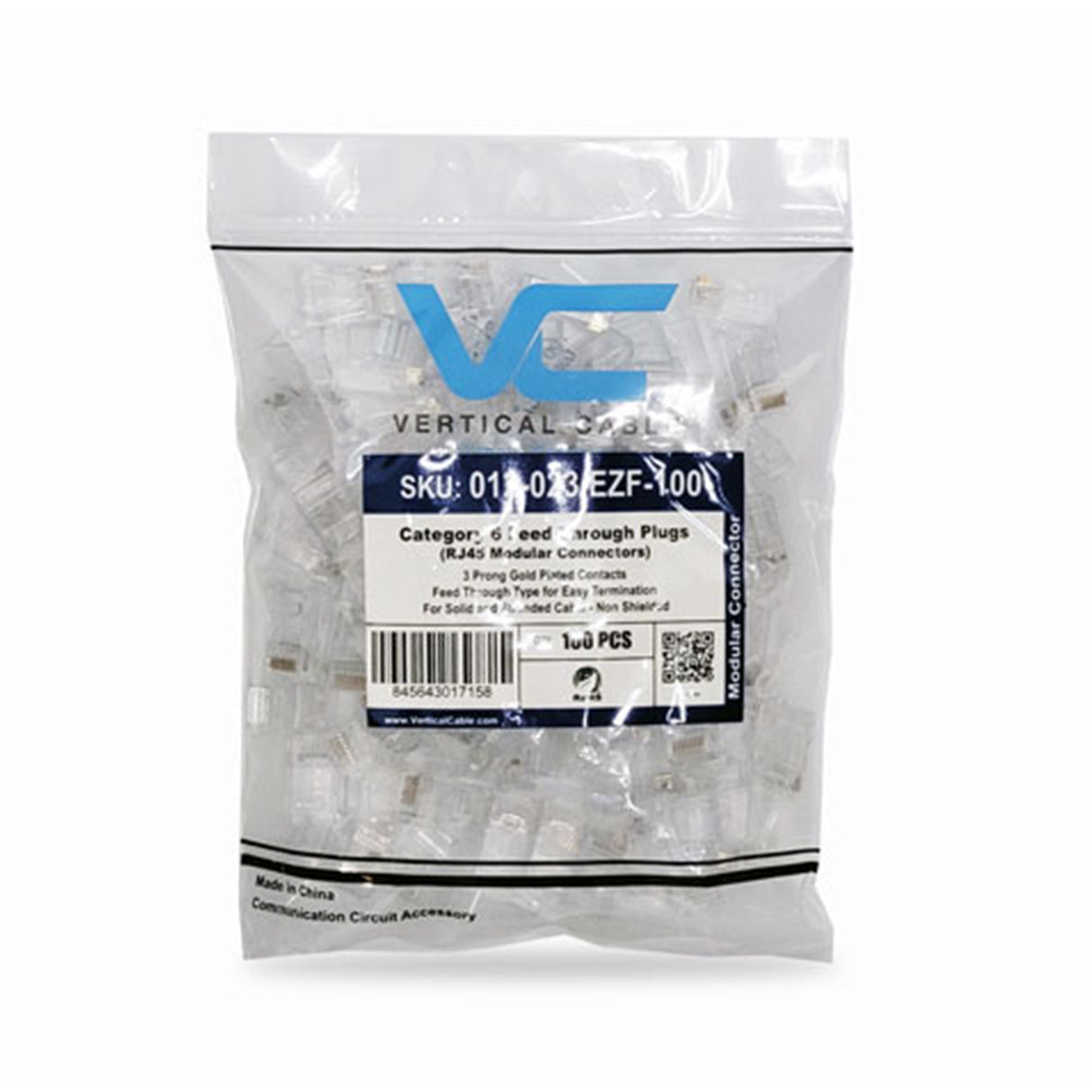 Vertical Cable (CAT6 Plug Feed Through) Modular Plug, RJ45, Feed Through (100pcs)