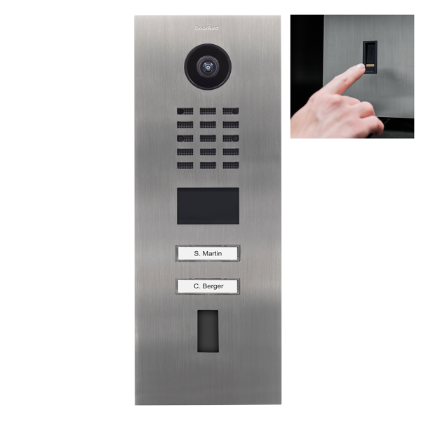 DoorBird D2102FV, Surface & Flush Possible, IP Video Door Station, Fingerprint 50, 2 Units, 2 Call Buttons, (Housings sold separately)