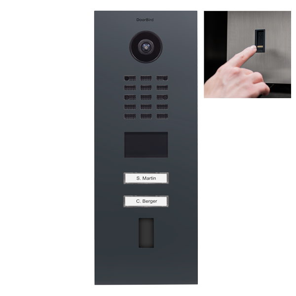 DoorBird D2102FV, Surface & Flush Possible, IP Video Door Station, Fingerprint 50, 2 Units, 2 Call Buttons, (Housings sold separately)