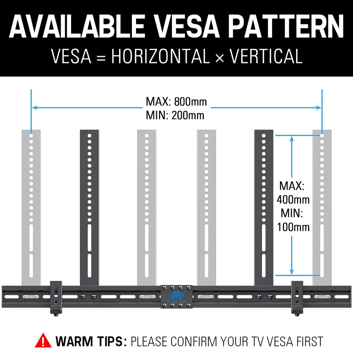 Rhino Mount SB800X400VESA, Dream Soundbar Mount for Most Soundbars with Holes/Without Holes up to 13lbs, Sound Bar Mount Bracket with Holders Extend 3.44" to 6.06", Fits TV Max VESA 800x400mm
