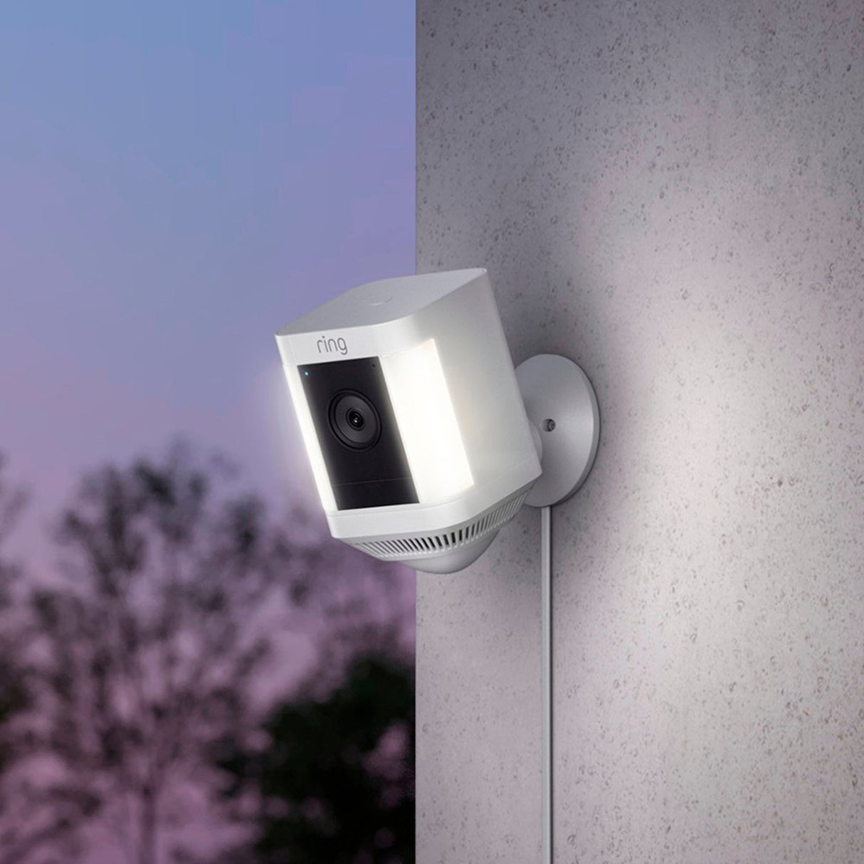 Ring Spotlight Cam Plus, Plug-in, Two-Way Talk, Color Night Vision, and Security Siren (White-Black)