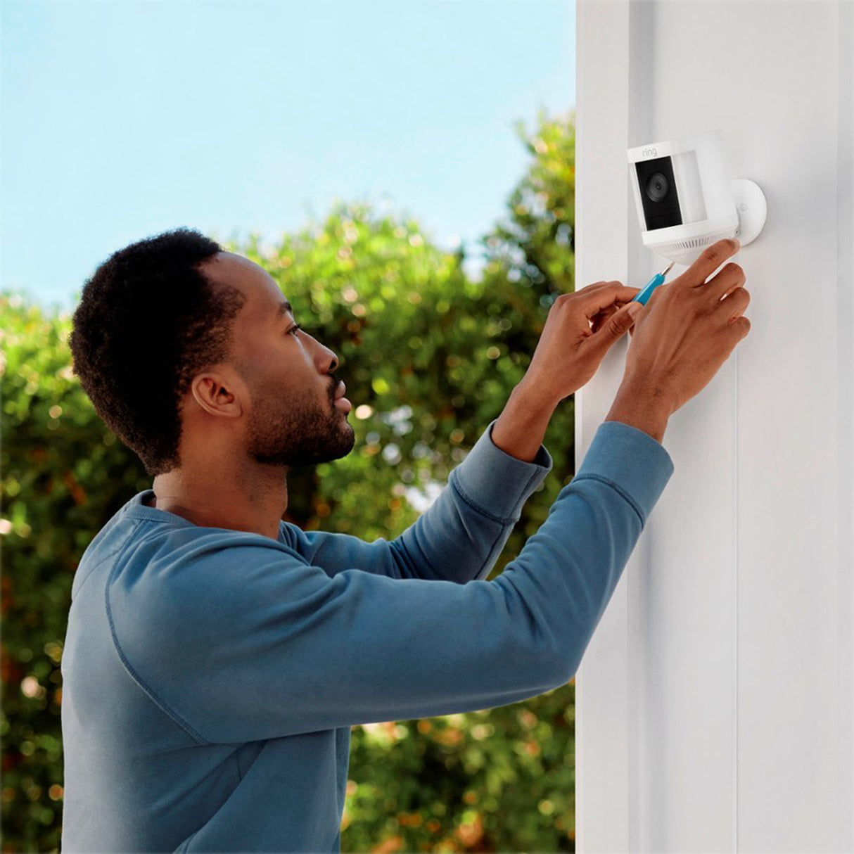 Ring Spotlight Cam Plus, Plug-in, Two-Way Talk, Color Night Vision, and Security Siren (White-Black)