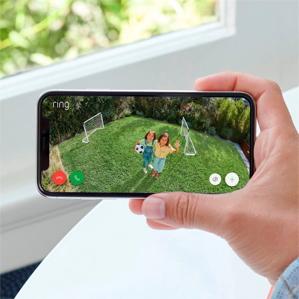 Ring Spotlight Cam Plus, Plug-in, Two-Way Talk, Color Night Vision, and Security Siren (White-Black)