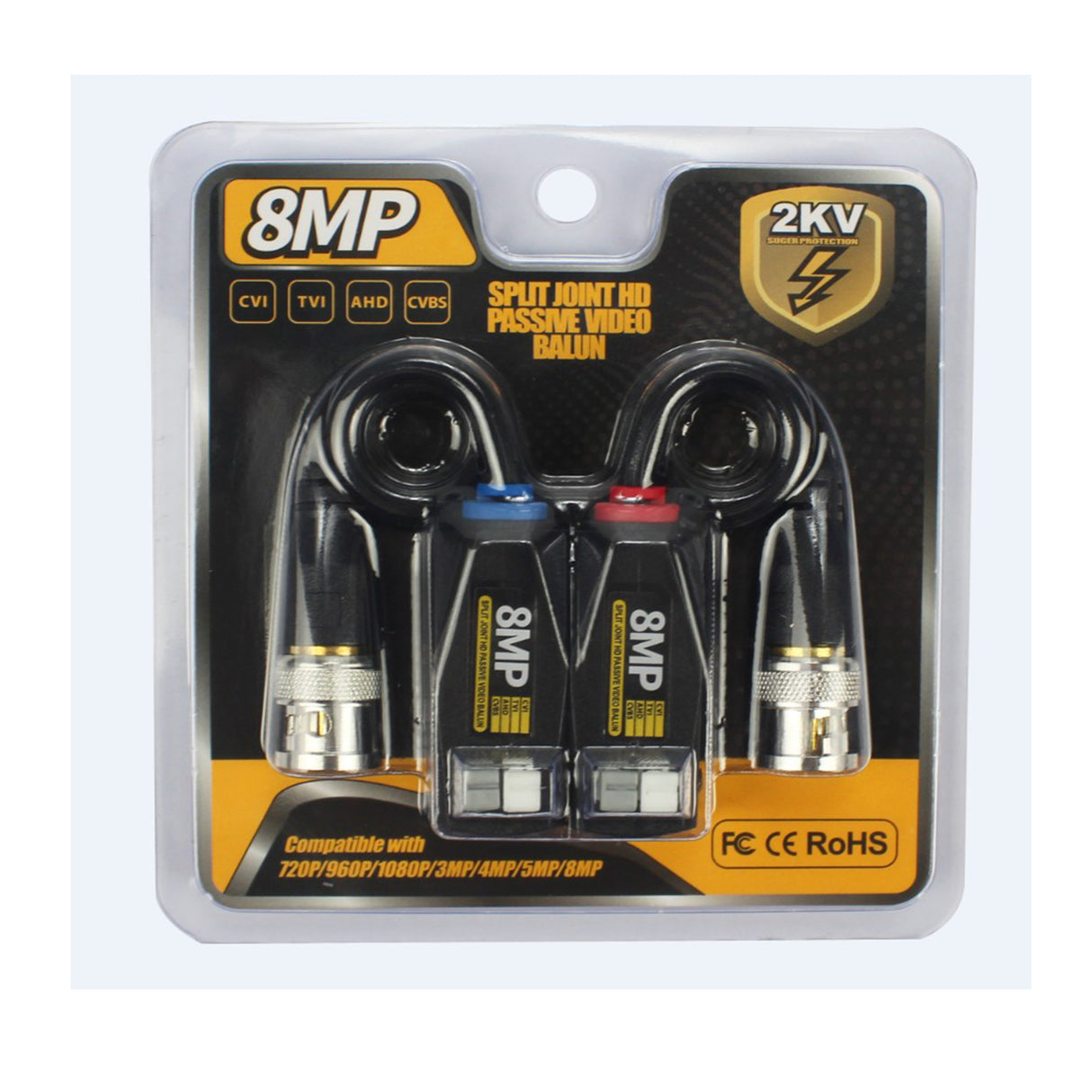 Acegear VB8MP02 - 8MP HD Attachable Design, Passive Balun, Level3 Lighting Protection, Support HD-CVI/AHD/TVI/CVBS Signal (Pair)