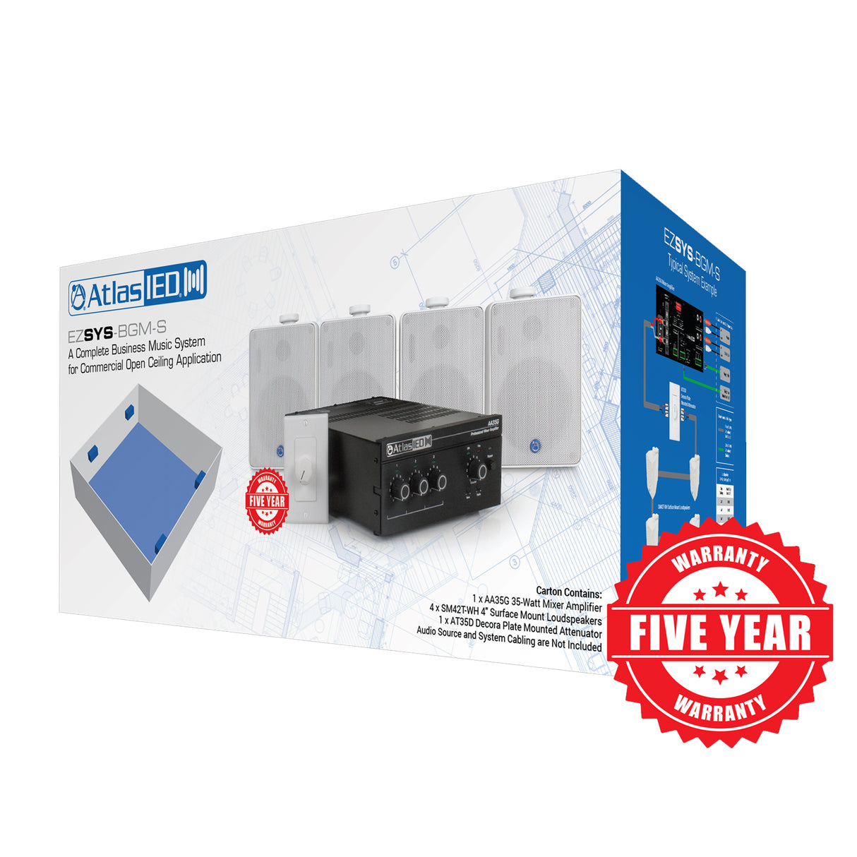 AtlasIED EZSYS-BGM-S / Complete business music & paging system for surface mount applications - with wall level controller