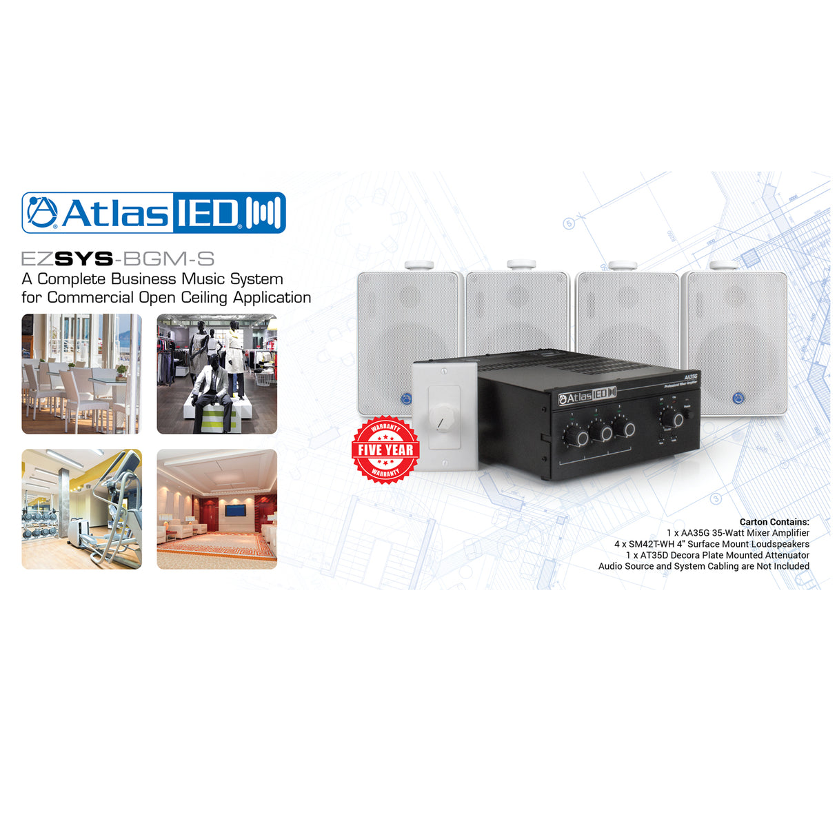 AtlasIED EZSYS-BGM-S / Complete business music & paging system for surface mount applications - with wall level controller