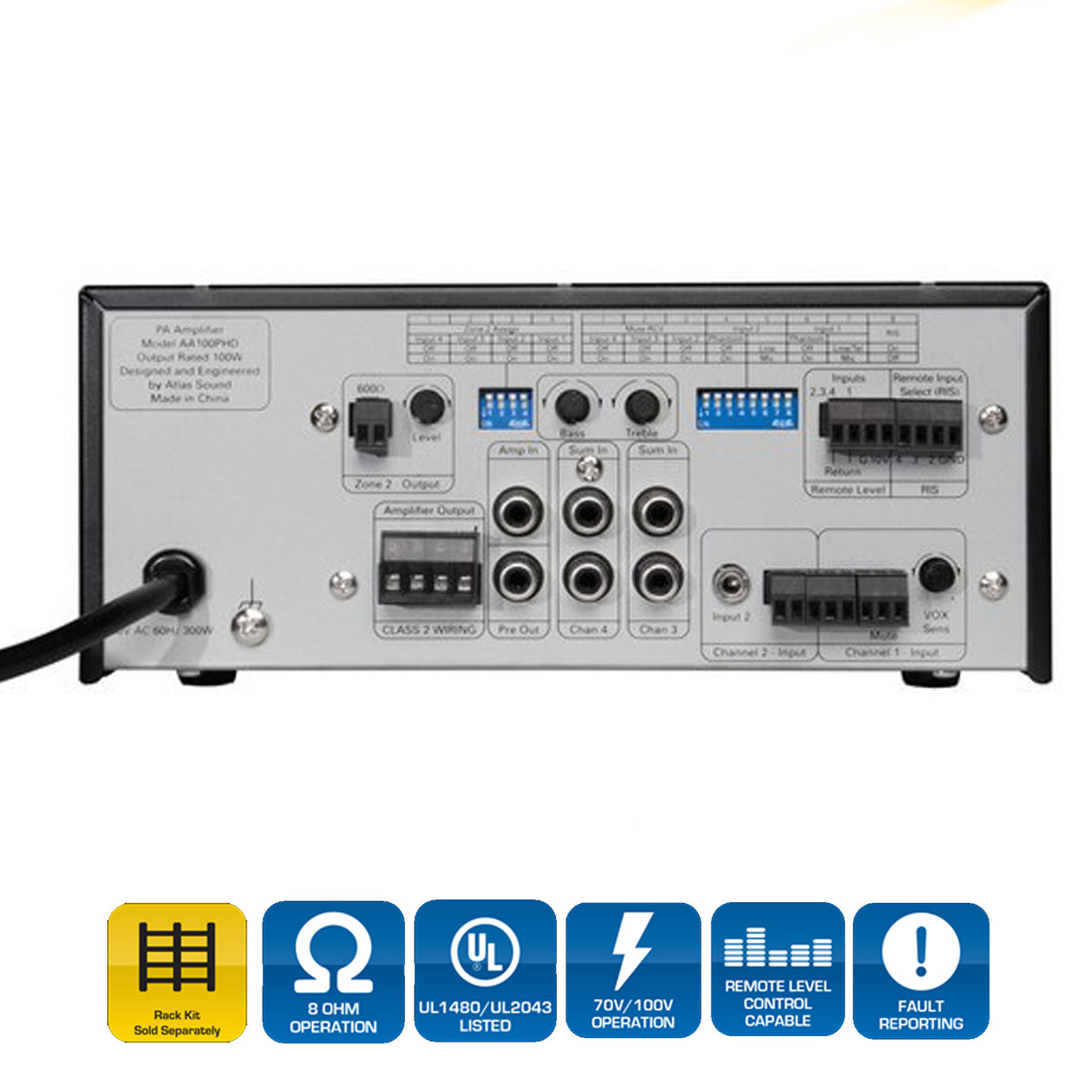 AtlasIED AA100PHD / 4-Input, Mixer Amplifier with Automatic System Test (PHD) (100-Watt )