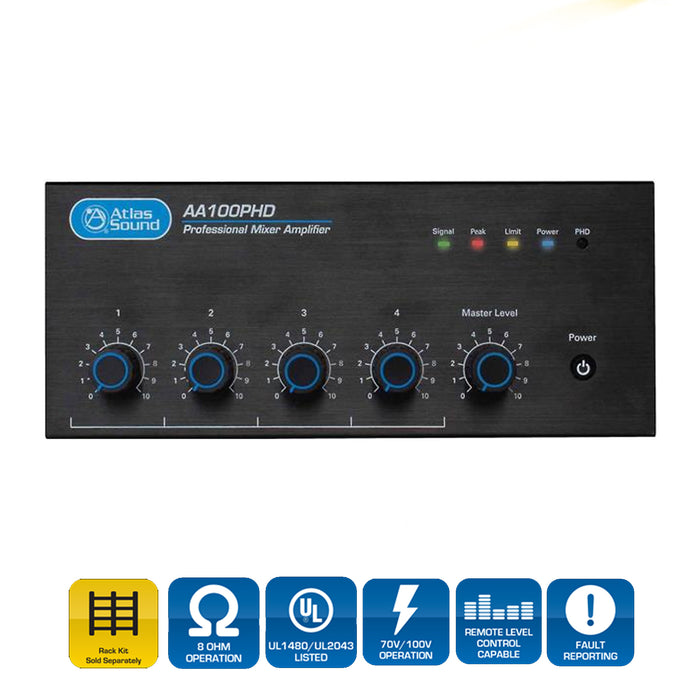 AtlasIED AA100PHD / 4-Input, Mixer Amplifier with Automatic System Test (PHD) (100-Watt )