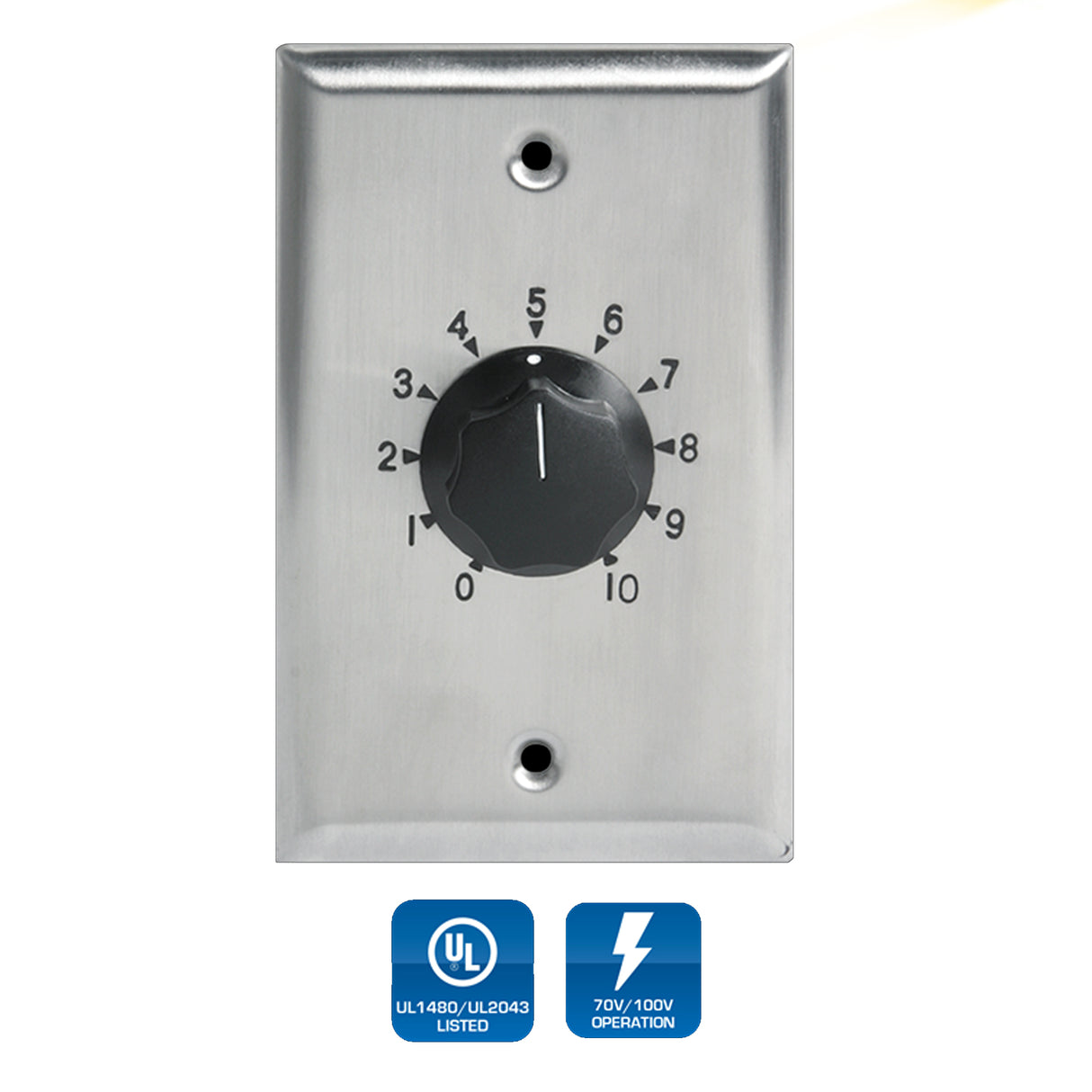 AtlasIED AT10 / Single Gang Staninless Steel 70.7V Commercial Attenuador (10-Watt)