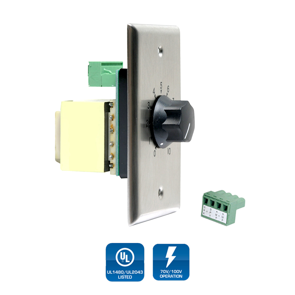 AtlasIED AT-35 / Single gang stainless steel 70V commercial attenuator (35 watt )