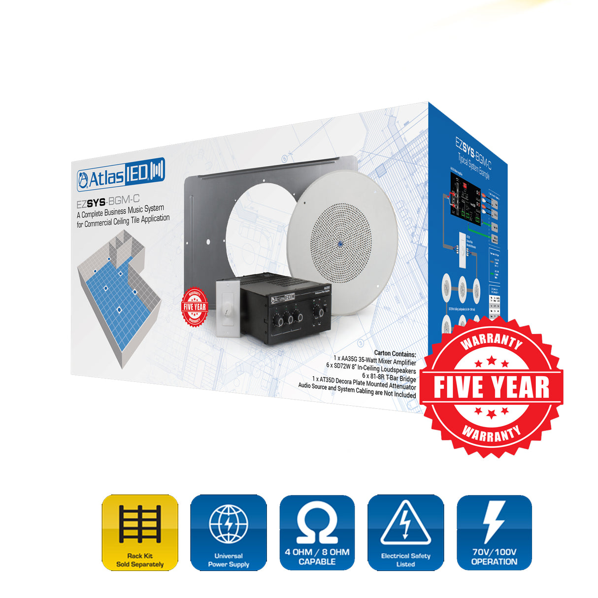 AtlasIED EZSYS-BGM-C / complete business music & paging system for ceiling tile applications - with wall level controller