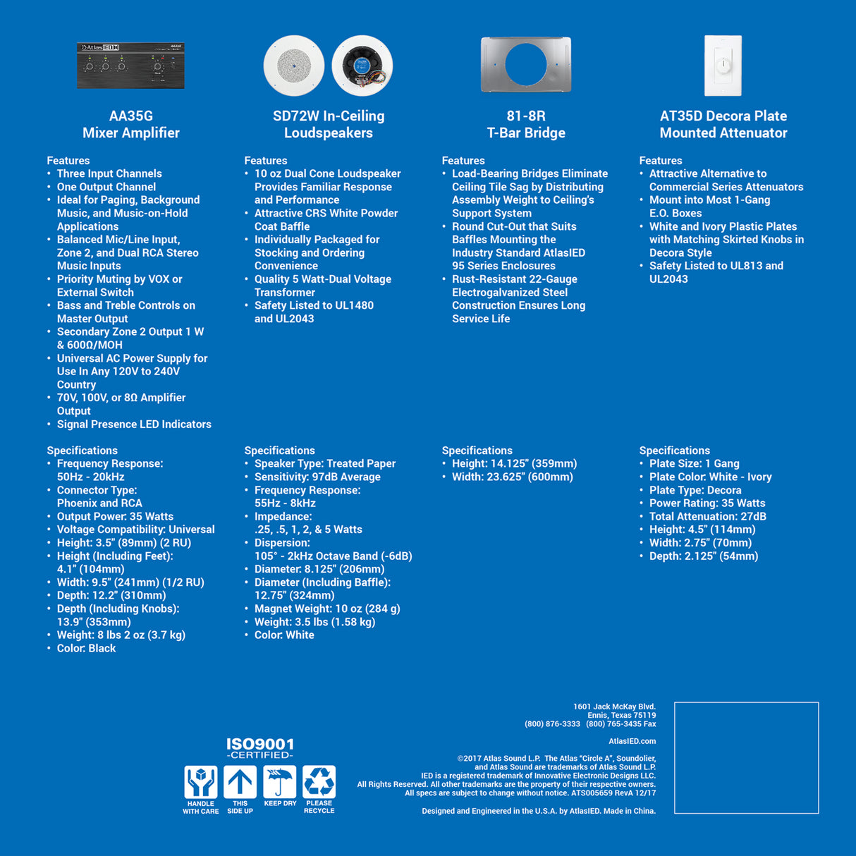 AtlasIED EZSYS-BGM-C / complete business music & paging system for ceiling tile applications - with wall level controller