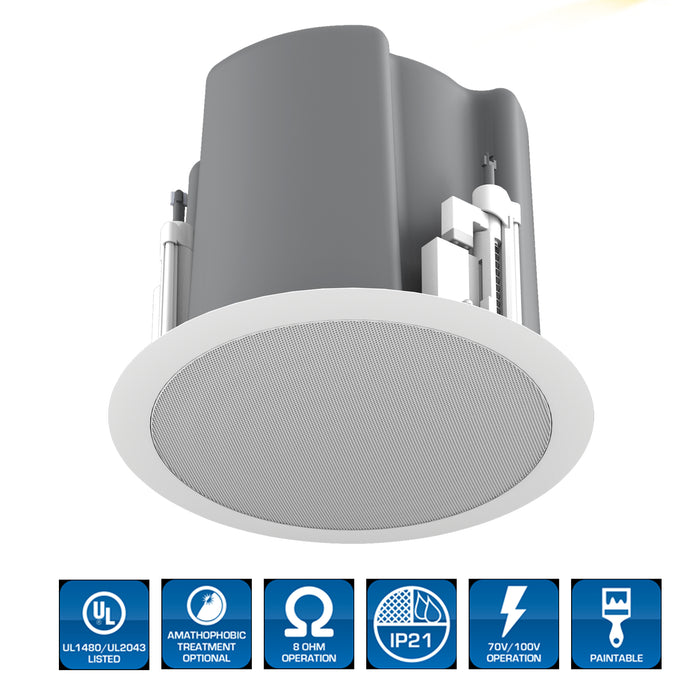 AtlasIED FAP43T-W / 4.5" Coaxial In-Ceiling Speaker With 32-Watt,  70V/100V Transformer, Ported Enclosure (Each)