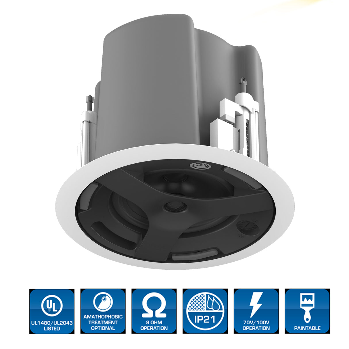 AtlasIED FAP43T-W / 4.5" Coaxial In-Ceiling Speaker With 32-Watt, 70V/100V Transformer, Ported Enclosure (Each)