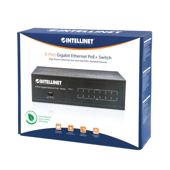 Intellinet 561204, 8-Port Gigabit Ethernet PoE+ Switch