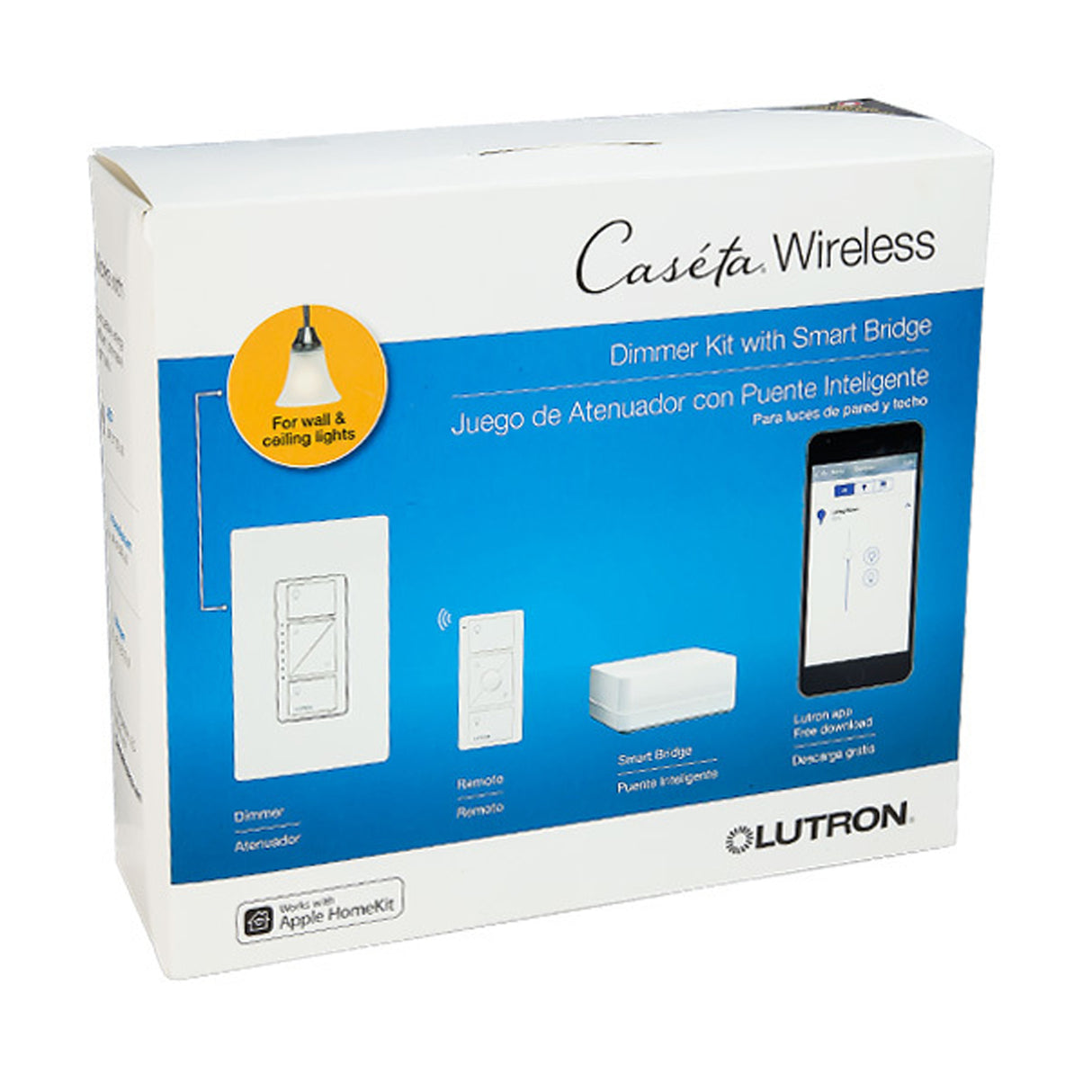 Lutron P-BDG-PKG1W, Caseta Wireless Smart Lighting Bridge Kit Wall Dimmer Switch Starter Kit - White