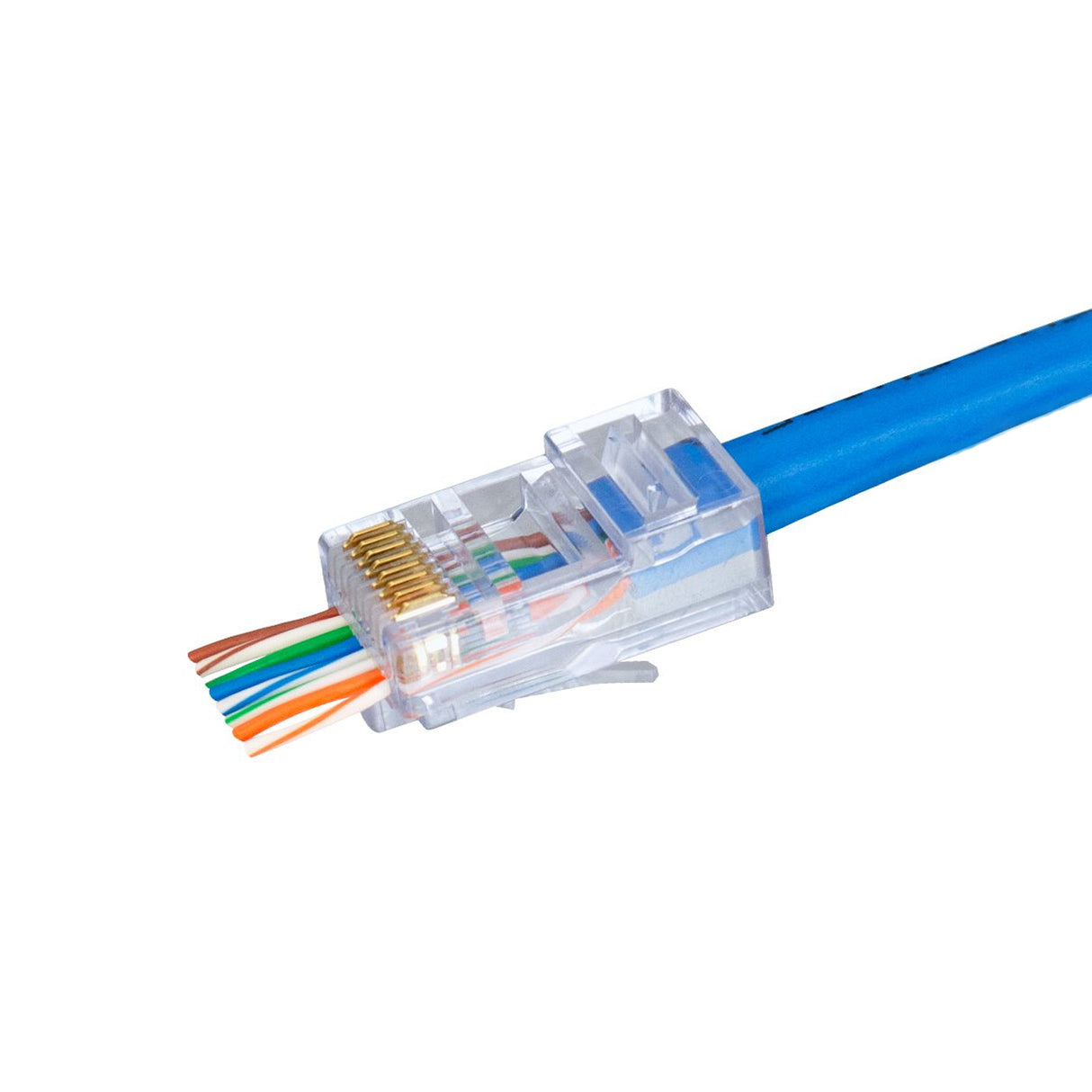 Simply45 CAT5E UTP (S45-1500) PASS THROUGH, RJ45 Modular Plugs, Blue Tint - (100pcs/Jar)