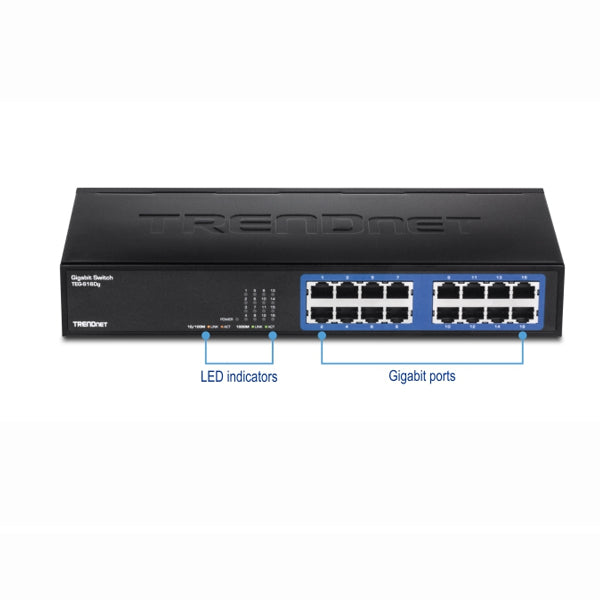 TRENDnet TEG-S16Dg 16-port Gigabit GREENnet Switch(Metal Desktop) w/ internal power