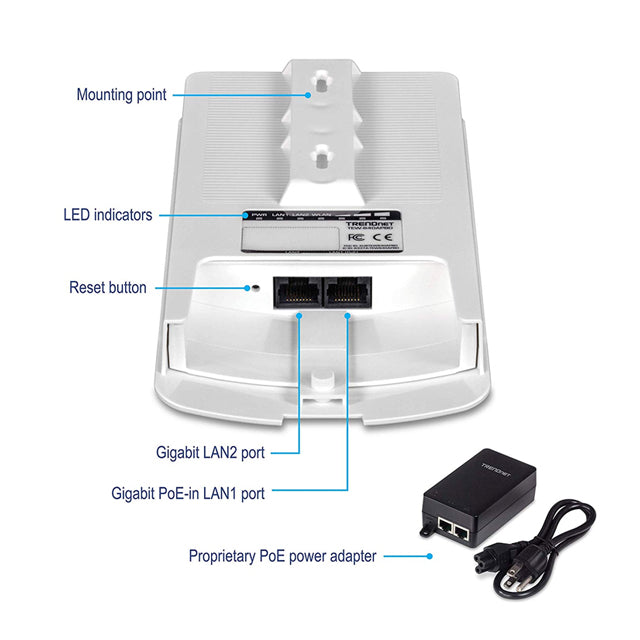 TRENDnet TEW-840APBO2K AC1200 High Power Outdoor PoE Preconfigured Point-to-Point Bridge Kit PoE Access Point (IPX6)