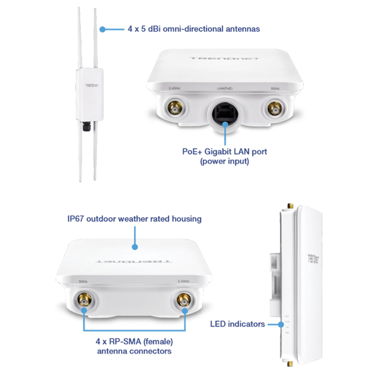 TRENDnet TEW-841APBO 5dBi Wireless AC1200 Outdoor PoE+ Omni Directional Access Point