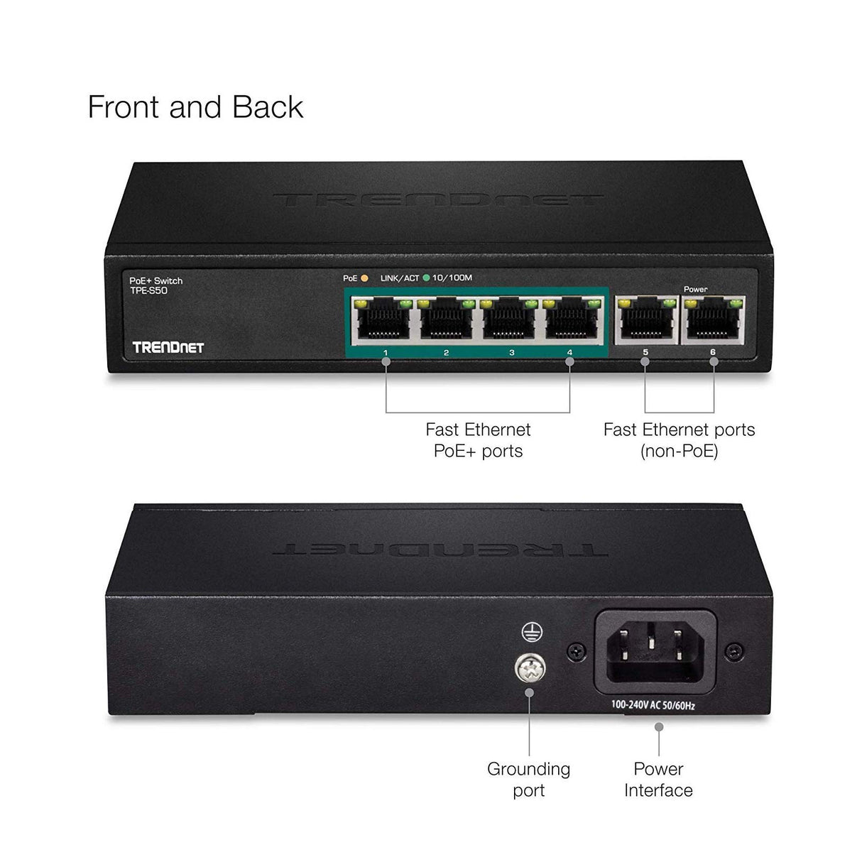 TRENDnet TPE-S50 5-port 10/100Mbps PoE Switch (31W)