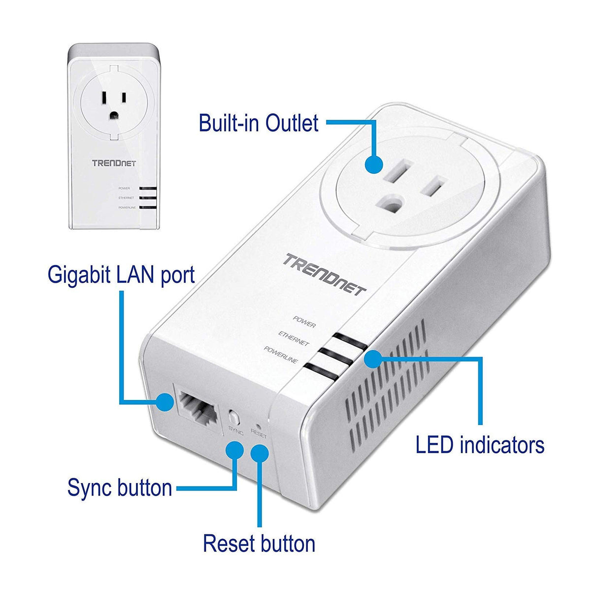 TRENDnet TPL-423E2K Powerline 1300 AV2 Adapter Kit with Built-in Outlet