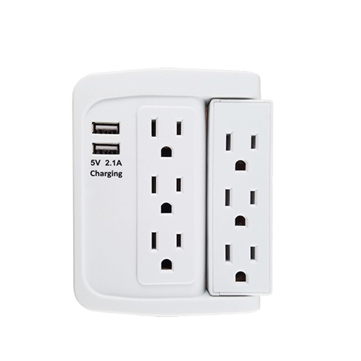 Uninex PS106 Changing Ports (2.1A) 6 Outlets Swivel Surge Wall Tap with 2 USB