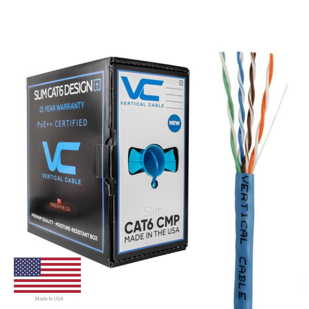 Vertical Cable (CAT6 Plenum) 23AWG, Solid Bare Copper, Pull Box, 1000ft, Blue