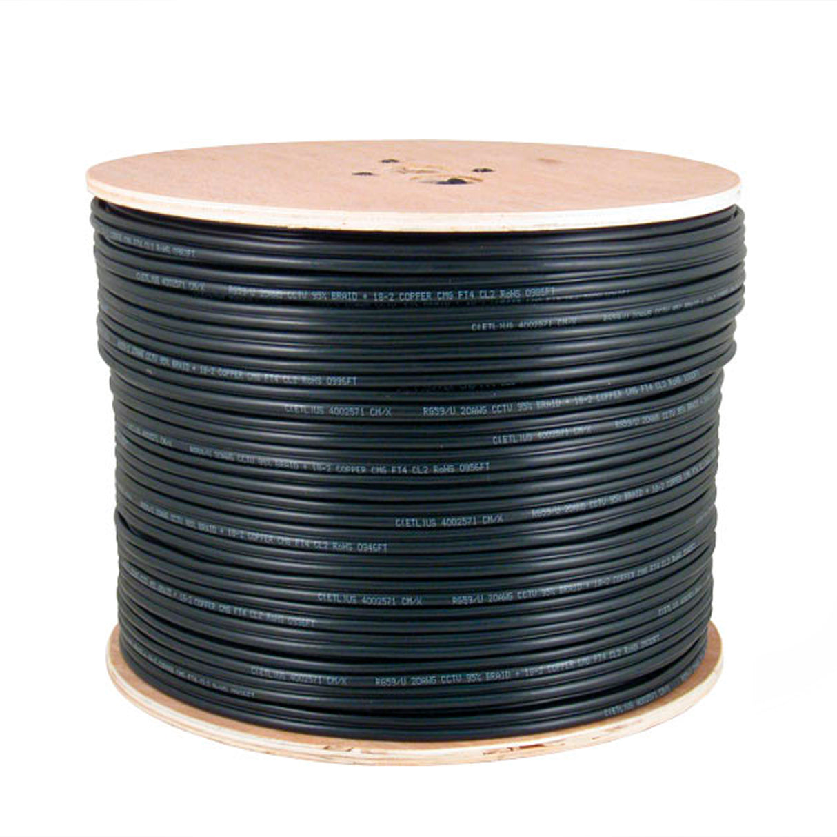 Vertical Cable (CAT6 Shielded/Direct Burial) 23 AWG, Solid Bare Copper, Shielded, Wooden Spool, 1000ft, Black