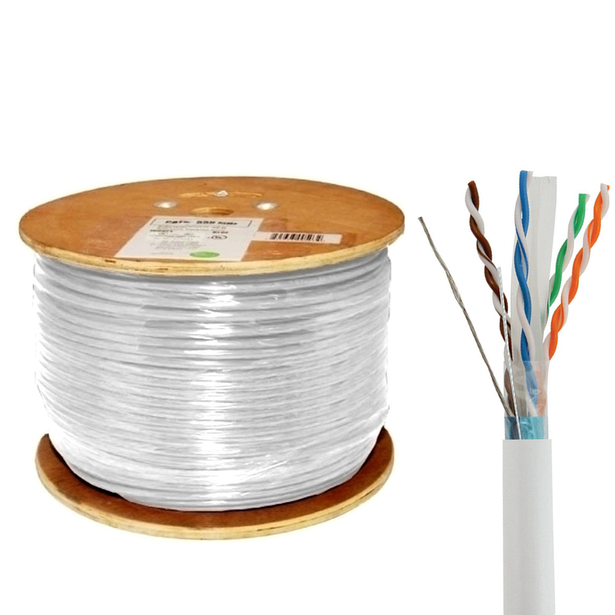 Vertical Cable (CAT6 Shielded) 23AWG, Solid Bare Copper, Spool, 1000 ft, White.