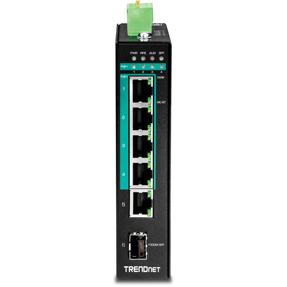 TRENDnet TI-PG541 5-port Hardened Industrial Gigabit PoE+ DIN-Rail Switch