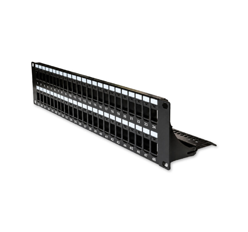 Vertical Cable (48 Port Patch Panel 2U) Blank Patch Panel 2U, 48 Port, with Cable Manager, Black