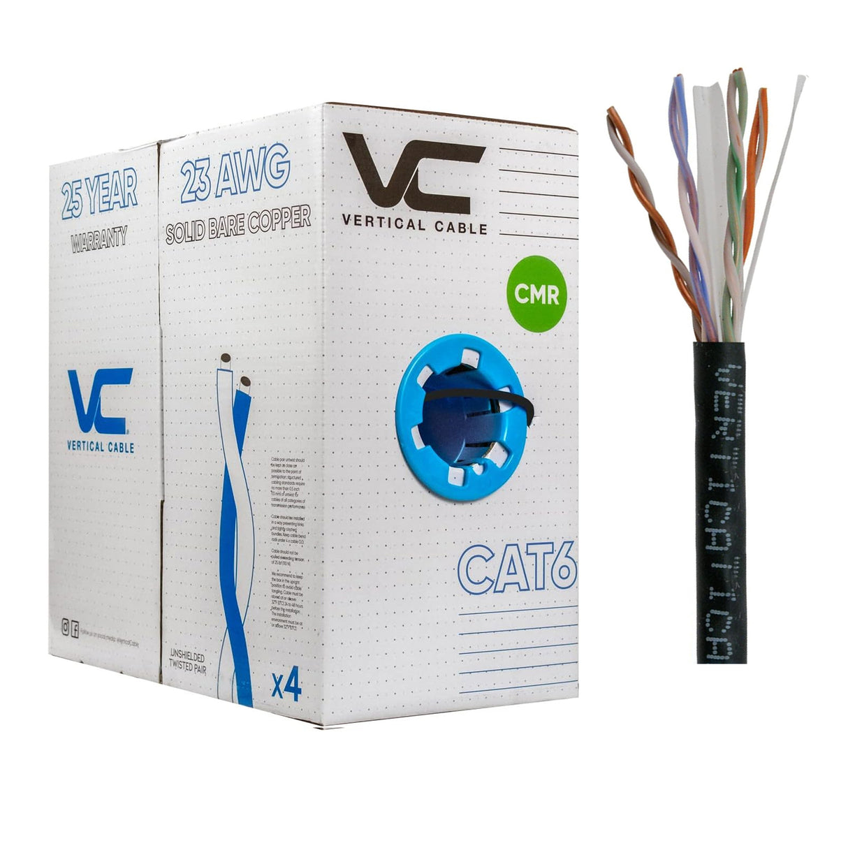 Vertical Cable (CAT6) 23AWG, Solid Bare Copper, Pull Box, 1000ft, White / Blue / Black