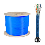 Vertical Cable (CAT6A) 23AWG, Solid Bare Copper, Wooden Spool, 1000ft, White/ Blue