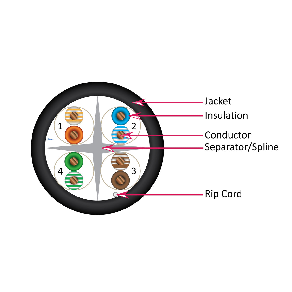 Vertical Cable (CAT6A Plenum) 23AWG, Solid Bare Copper, Spool, 1000ft, Blue