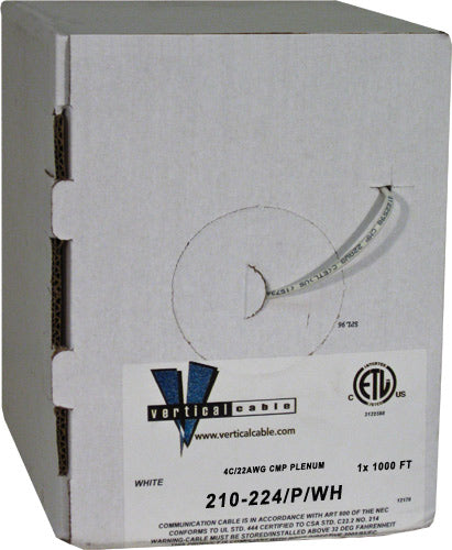 Vertical Cable (210-224SO-WH) Alarm-Security Cable, Solid, Unshielded, 22AWG, 4 Conductor, 1000, Pull Box, White