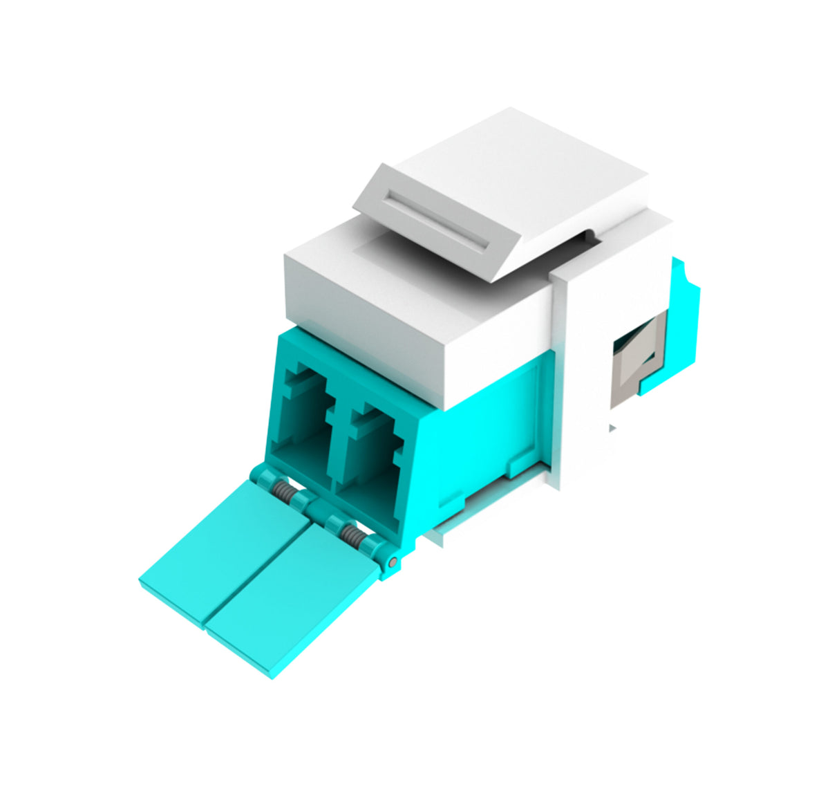 Vertical Cable Optical Fiber Keystone Module, LC DX Shuttered, Aqua