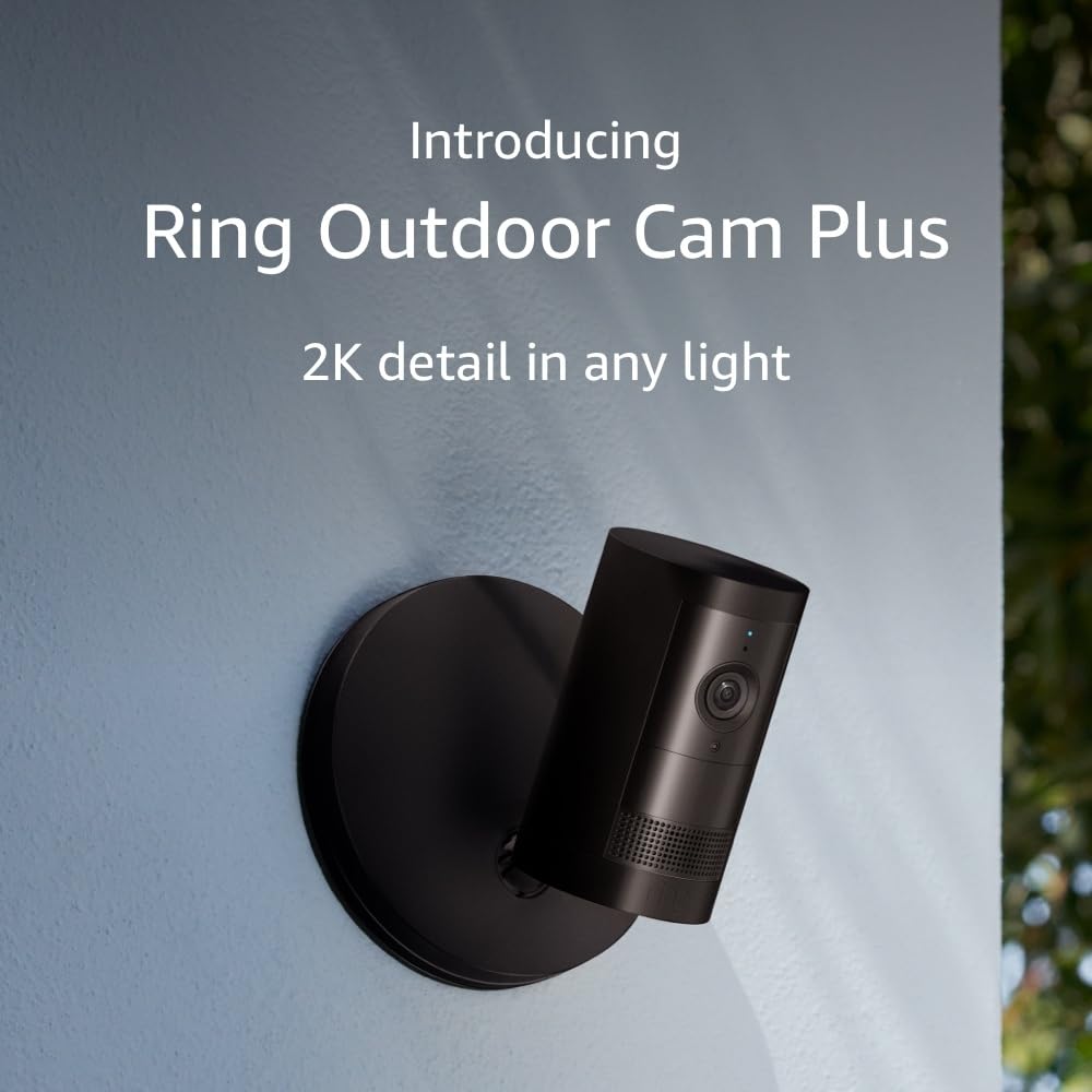 Ring Outdoor Cam Plus Featuring Retinal 2K, Wired, Indoor / Outdoor, (Black / White)