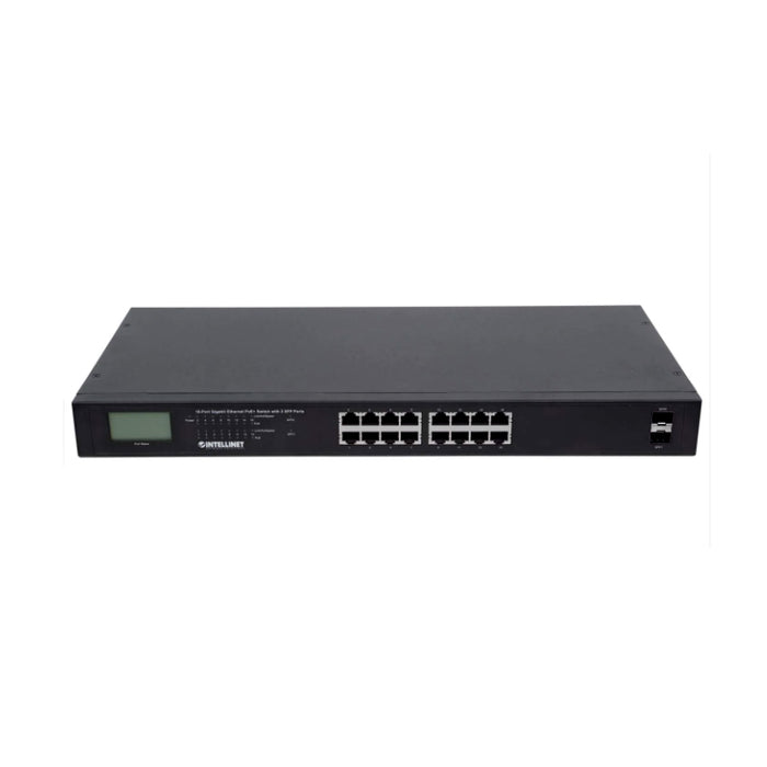 Intellinet 561259, 16-Port Gigabit Ethernet PoE+ Switch with 2 SFP Ports and LCD Screen