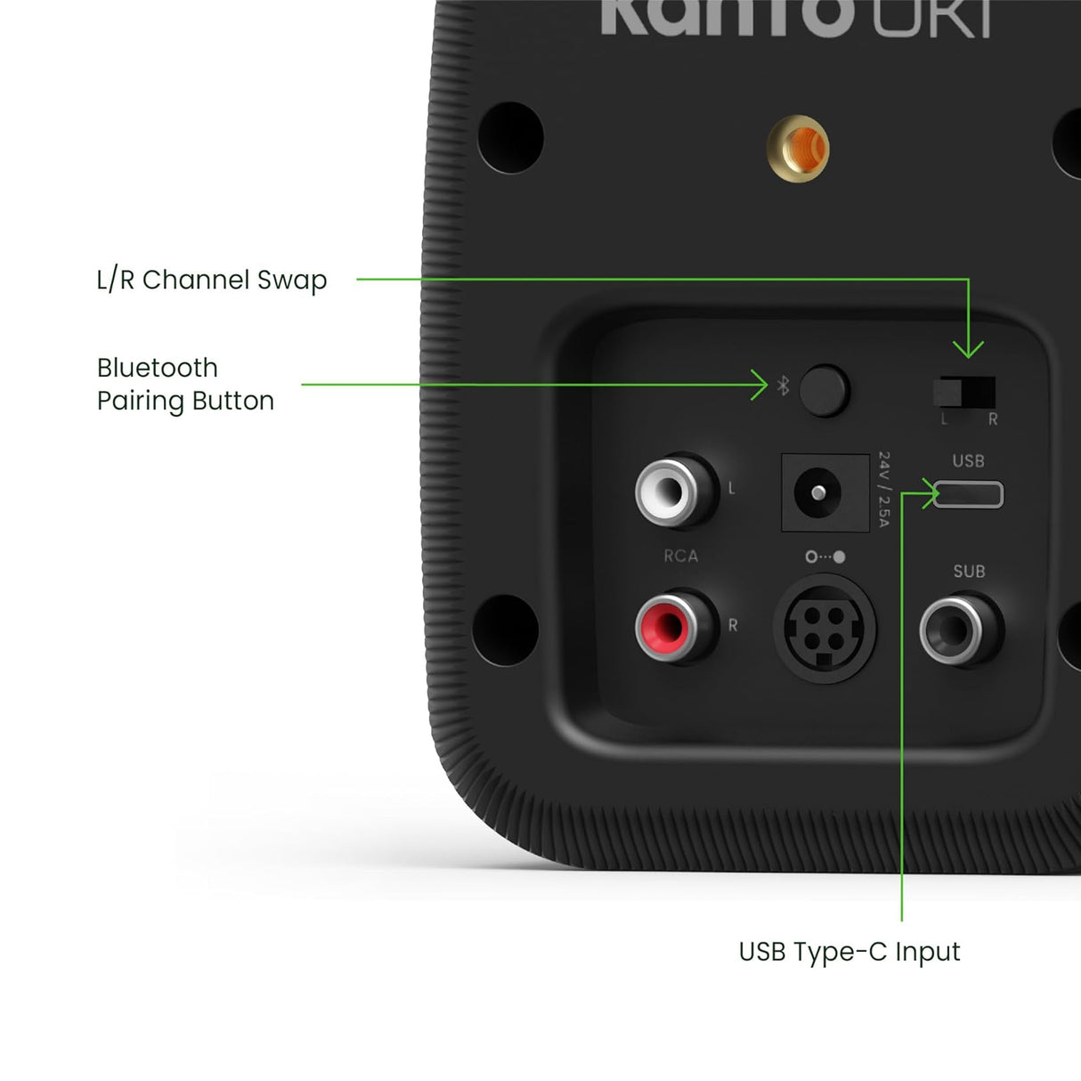 Kanto UKI, 100W Desktop Speakers with Bluetooth, USB-C, Headphone out, Pair