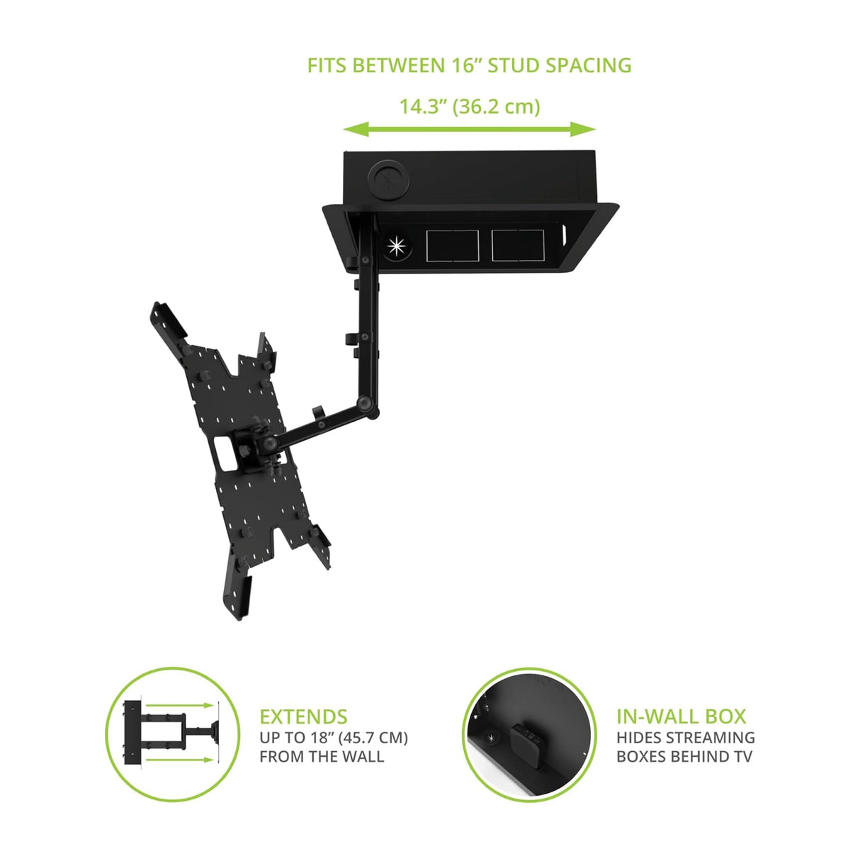 Kanto R400, Pro Series Recessed In-wall Full Motion Articulating TV Mount for 35" - 65" TVs