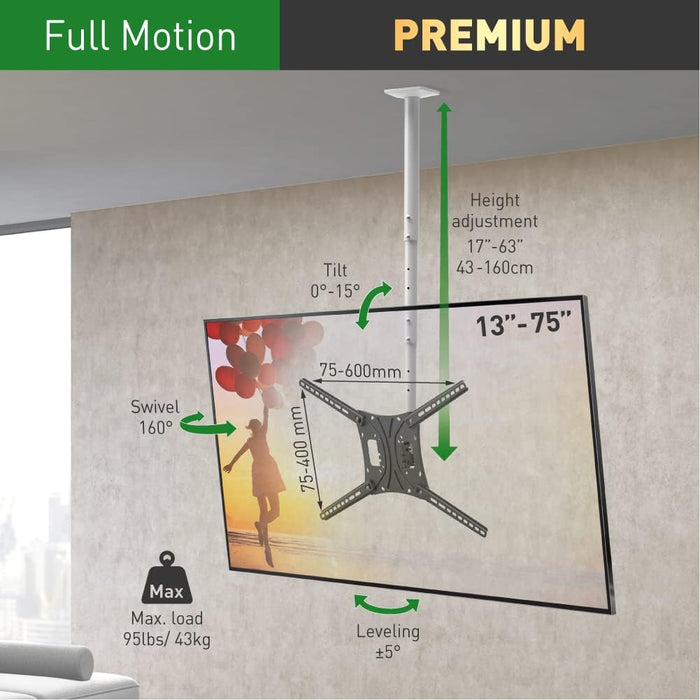 BARKAN 4500L, Ceiling Mount 13" - 75", Adjustable From the Ceiling 17" to 63", Up to 94 Lbs.