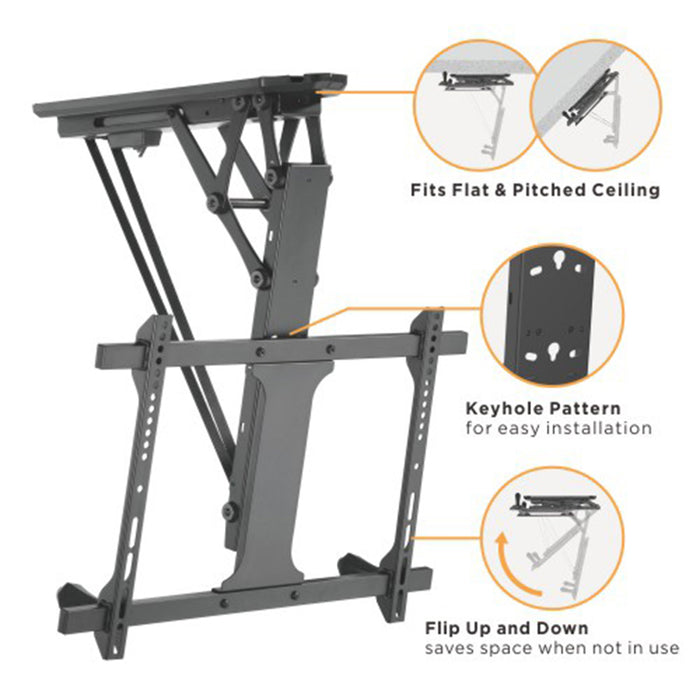 Rhino Mounts FDM3270, Motorized Flip Down  Ceiling Mount 32" - 70" , Controled by Tuya APP, Up to 77lbs / Profile: 4.3".