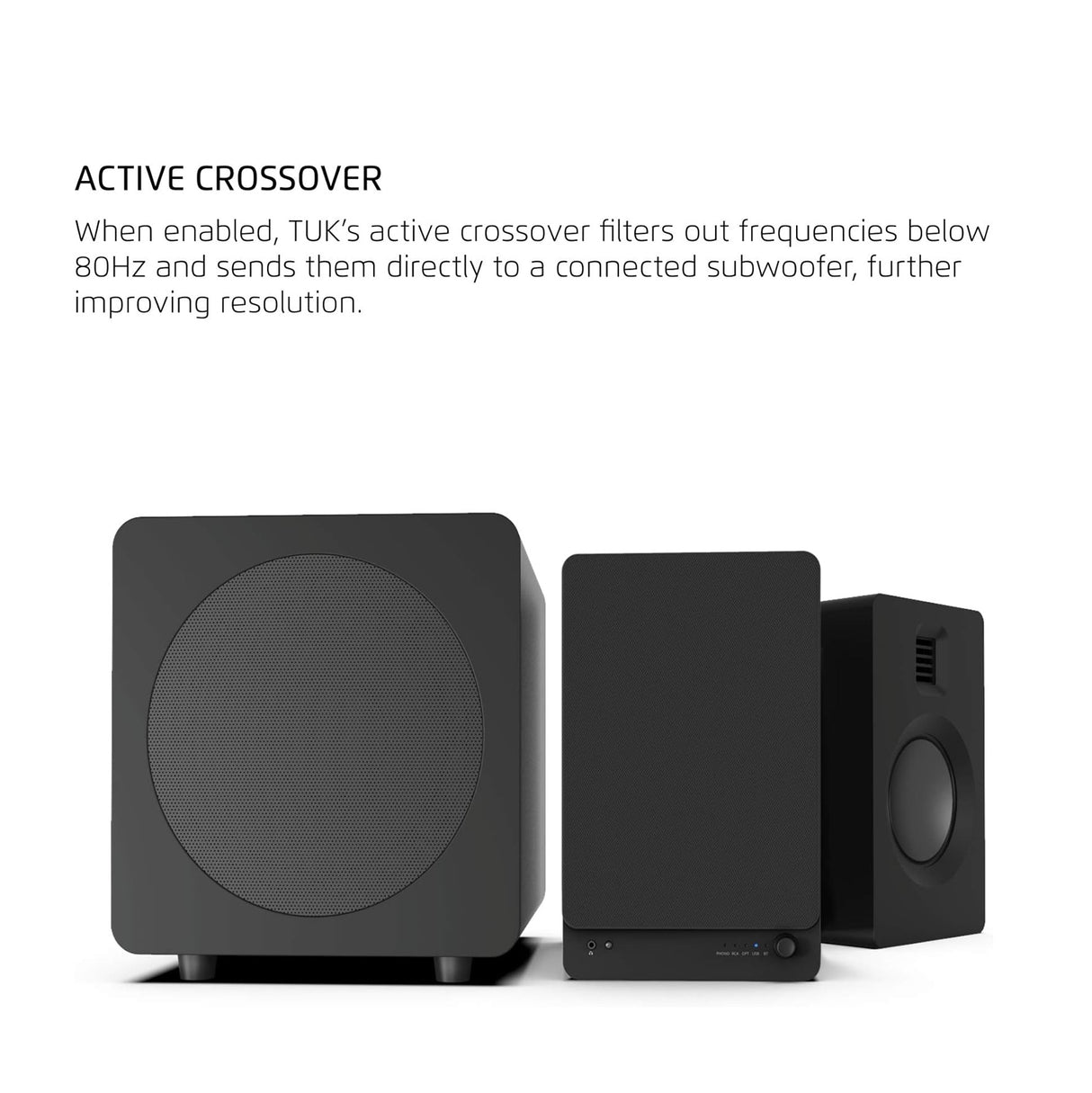 Kanto TUK, 260W Powered Bookshelf Speakers with Headphone Out, USB DAC, Dedicated Phono Pre-amp and Bluetooth, Pair